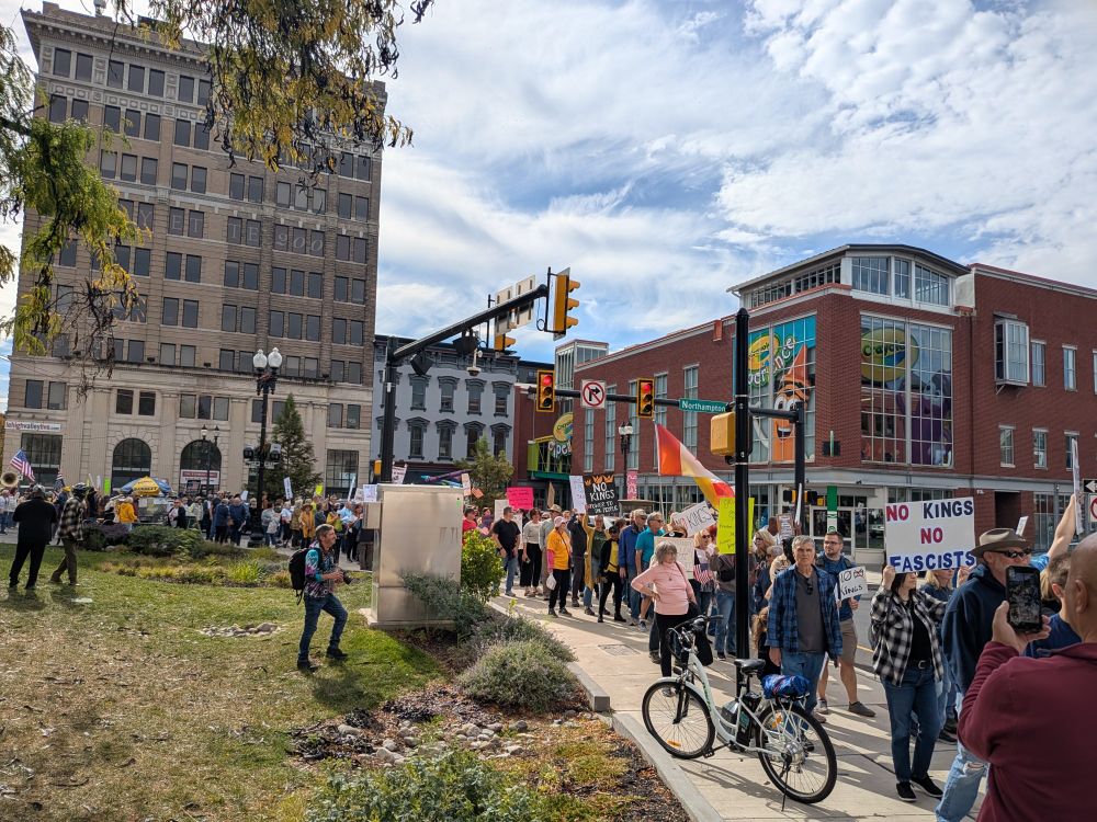 Protesters in Easton, Pennsylvania at the October 18th No Kings Protest
