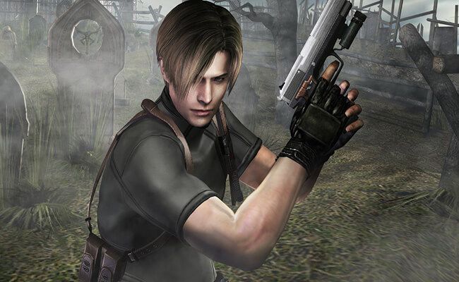 Leon from Resident Evil 4, which his signature hair over his eye, holding his gun up in a cool pose. The last person you would expect to say the word 'Bingo' during a title drop.