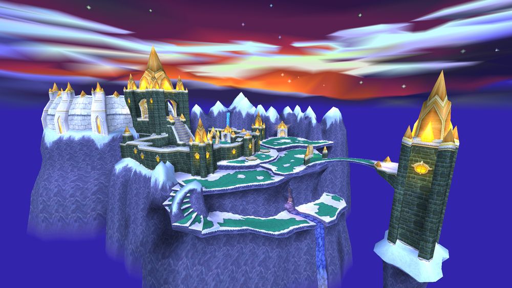 A wide view of the castle of Winter Tundra from Spyro 2