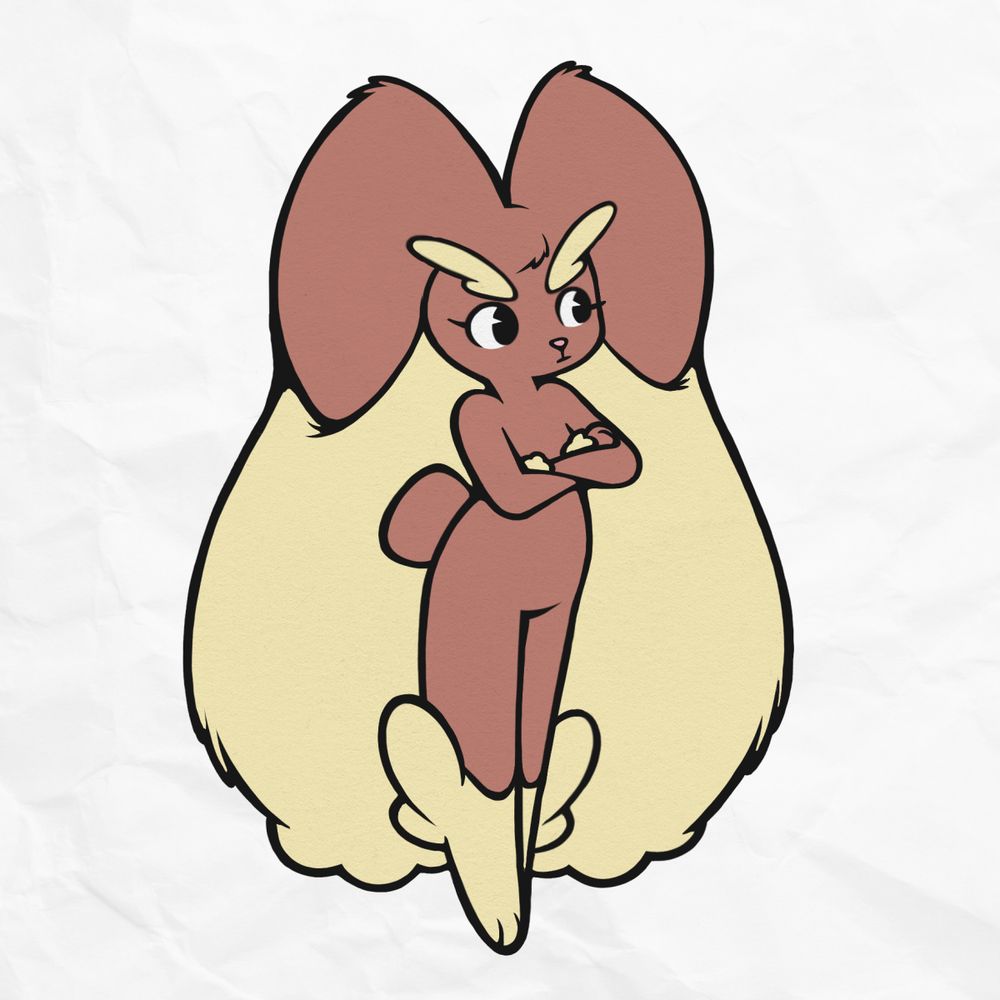 Latte the Lopunny, standing with her arms crossed.