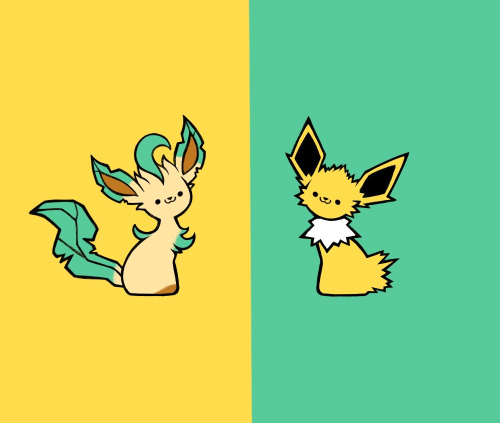 Chibi leafeon and jolteon on a field of yellow and green. 