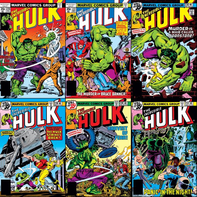 Incredible Hulk #226-231 cover dated August 1978-January 1979.