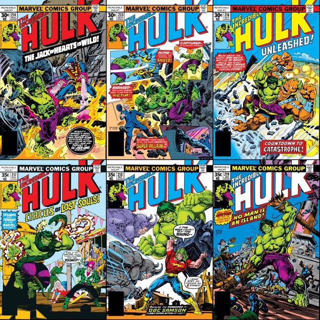 Incredible Hulk #214-219 cover dated August 1977-January 1978.