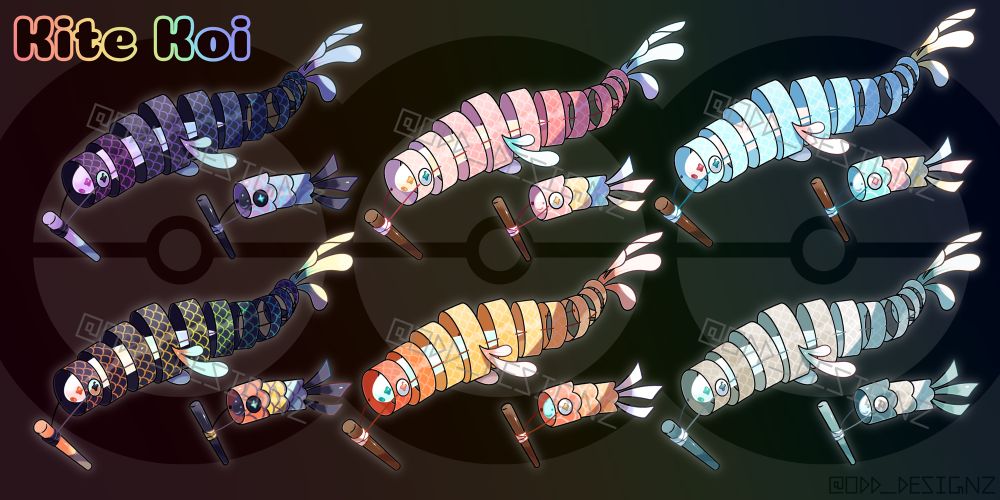 Fish kite fakemon with 6 variations