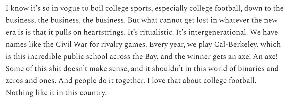 A quote about college football and how much it means to so many people. 