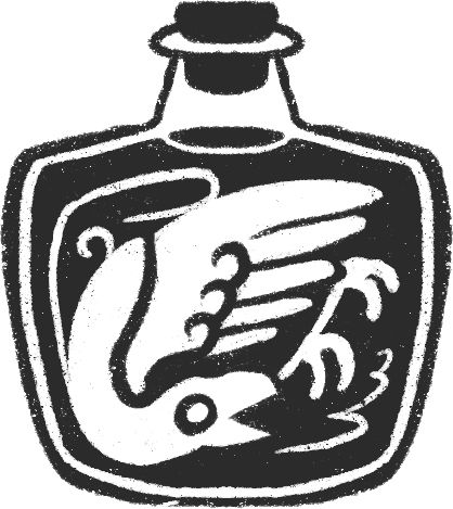 drawing of a crow in a bottle, black and white
