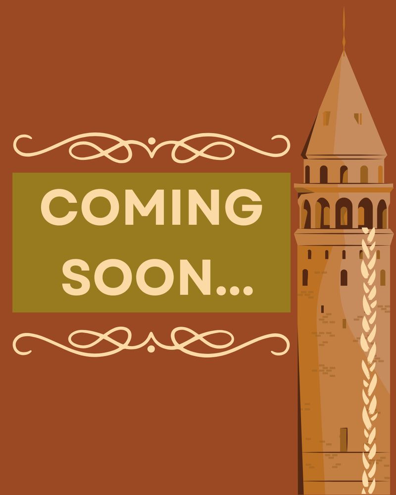 Brown poster saying Coming Soon featuring a graphic image of Rapunzels Tower