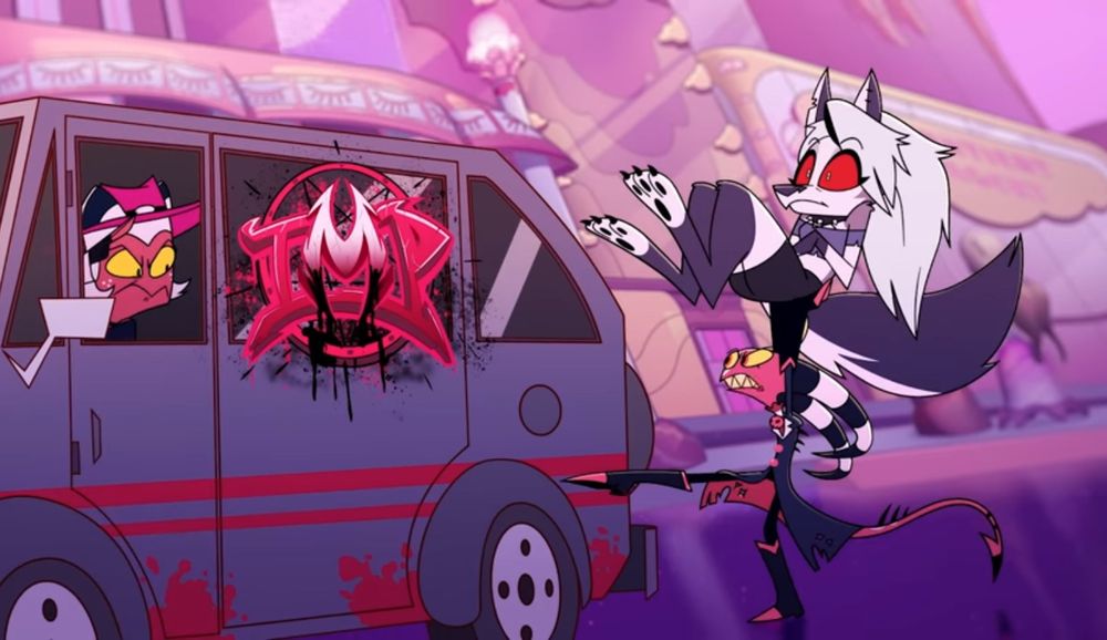 Blitzø holding Loona above his head and getting ready to take her to the doctor 