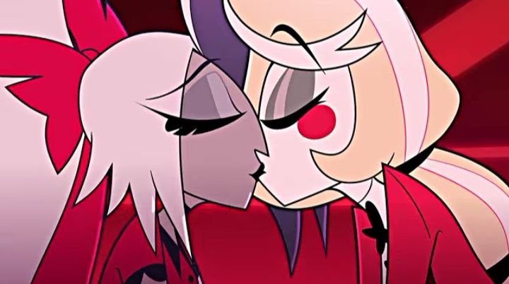 Charlie and Vaggi from Hazbin Hotel kissing