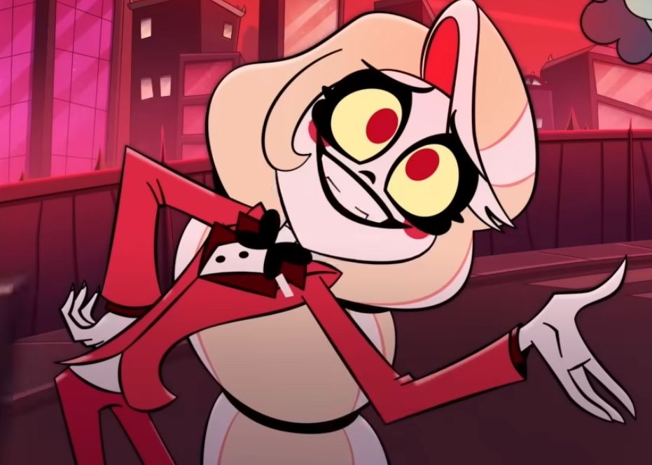 Picture of Charlie from Hazbin Hotel, dressed in her usual attire