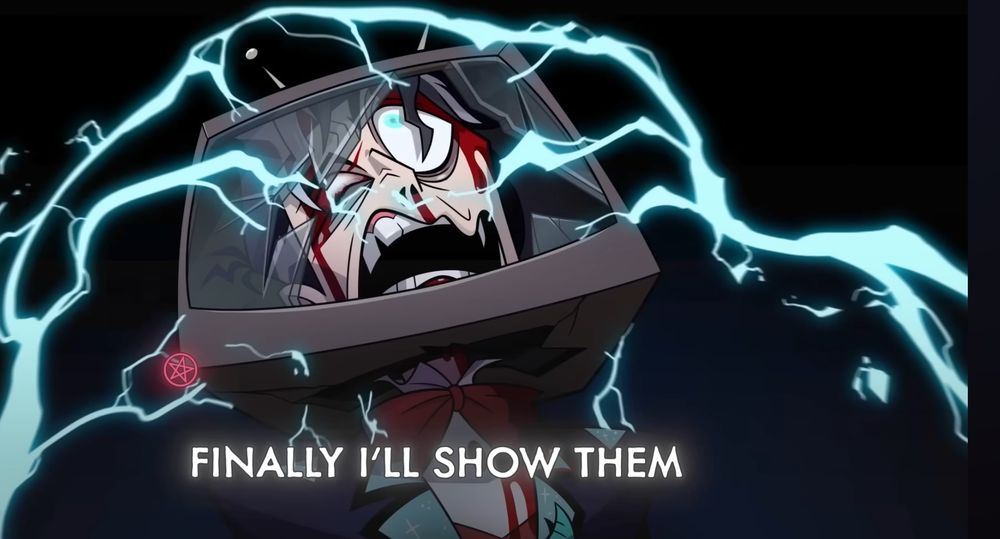 Vincent/Vox dying from electrocution and head trauma as a tv monitor lands on his head