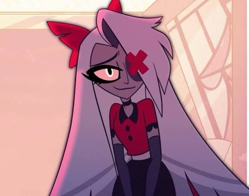 Picture of Vaggie staring adoringly at someone off screen (it’s Charlie) 