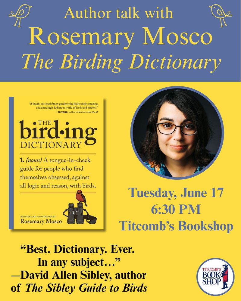 A flyer for an event called author talk with Rosemary Mosco of The Birding Dictionary. 