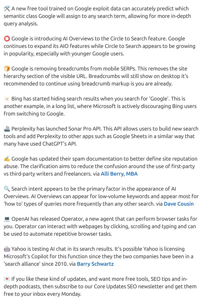 Preview of SEO updates on LinkedIn. You can read all of these updates in text version by clicking the link on this post.