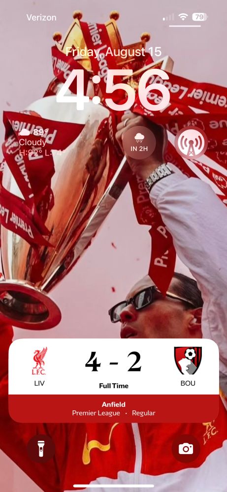 Liverpool 4, Bournemouth 2. Liverpool wins home opener of 25-26 Premier League season despite dropping a 2 goal lead. 