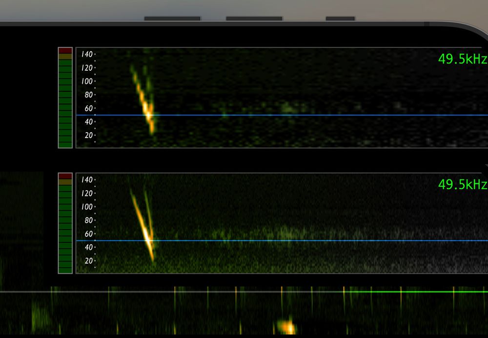 2 sonograms of the same bat call showing a significant improvement in graphical quality.