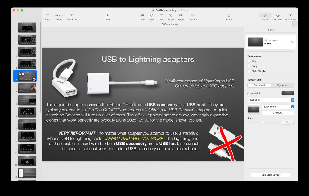 Page from a user manual explaining Lightning to USB On-the-Go adapters.