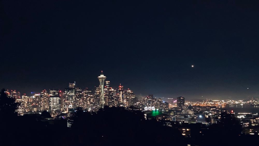The Seattle night skyline as viewed from Kerry Park in Queen Anne