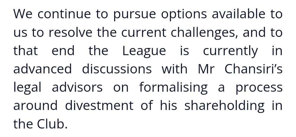 Text from an EFL statement about shareholding divestment 