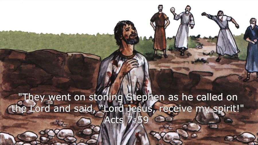 Stoning of Stephen - "Lord Jesus, receive my Spirit" - Acts 7:59 - Image used under license - Good News Productions and College press Publishing