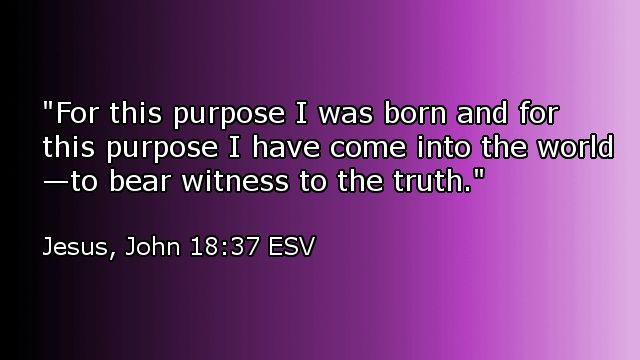 John 18:37 - Jesus said, "For this purpose I was born and for this purpose I have come into the world -- to bear witness to the truth." - Image by Whitney V. Myers