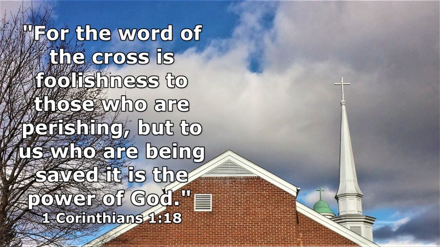Two church steeples with crosses in Gettysburg, Pennsylvania, USA. - 1 Corinthians 1:18 - "For the word of the cross is foolishness to those who are perishing, but to us who are being saved it is the power of God." - Bible verses about the cross - Photo by Whitney V. Myers