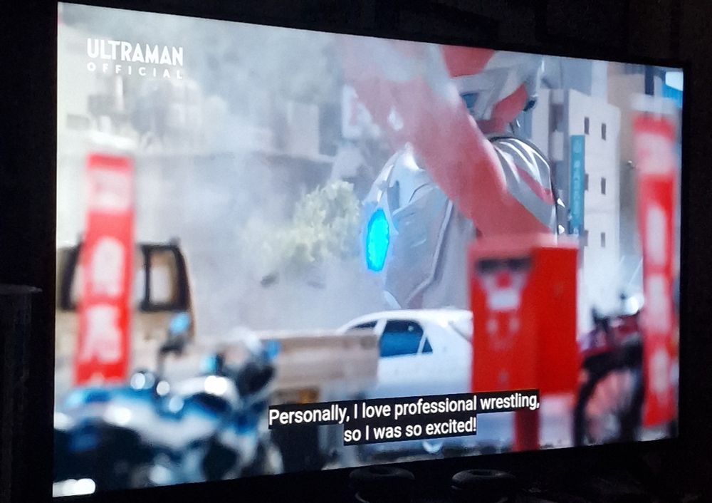 A voiceover as Ultraman Omega fights declaring 