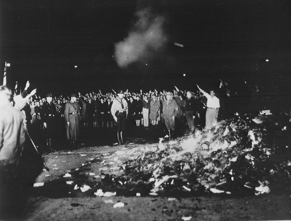 Nazi Party members at the Opernplatz book burning in Berlin
