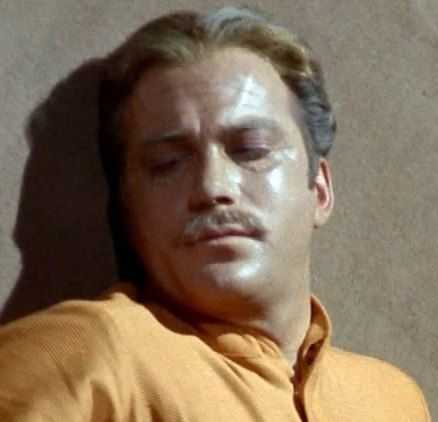 William Shatner very convincingly rocking a fake mustache.
