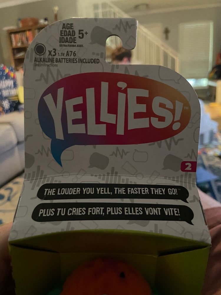 packaging for a toy called Yellies! the slogan is "the louder you yell, the faster they go!"