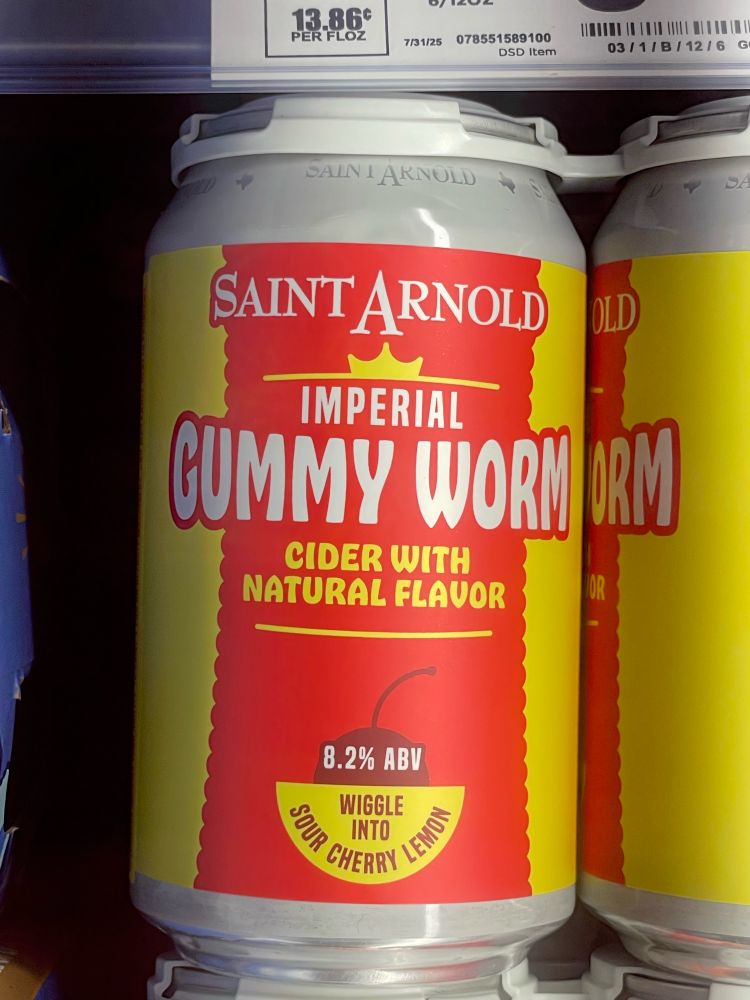 a can of Saint Arnold Imperial
Gummy Worm Cider