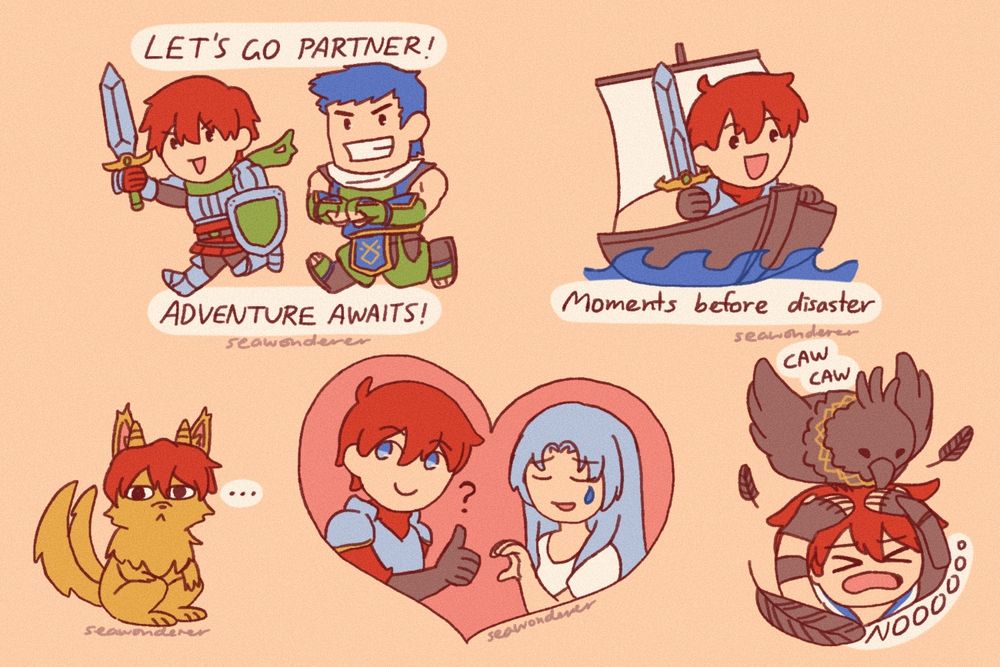 an assortment of adol christin chibi doodles from the ys series.