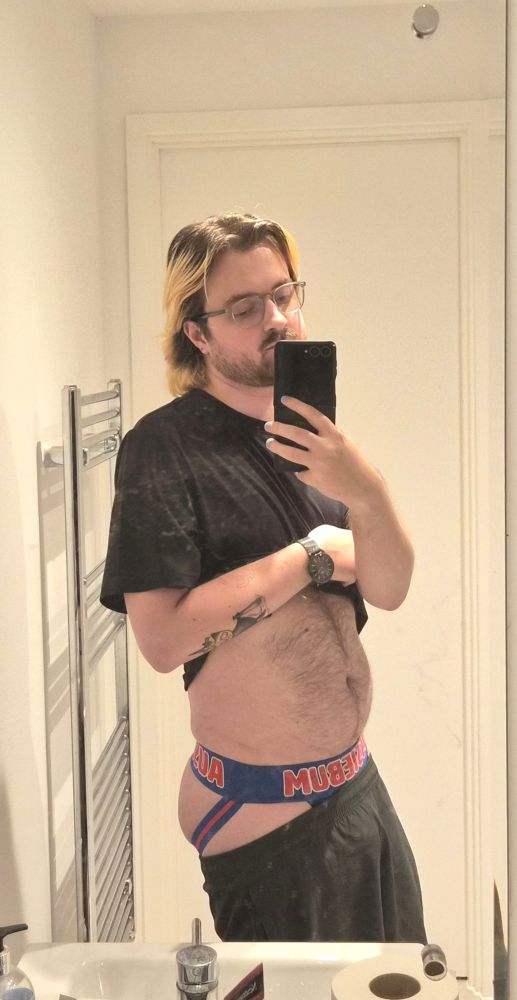Selfie of me with my shorts half down revealing a jockstrap
