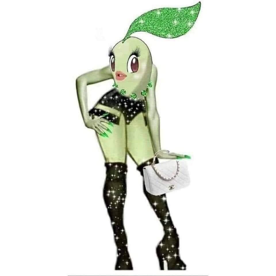 Cunty Chikorita from Pokémon wearing thigh high boots 