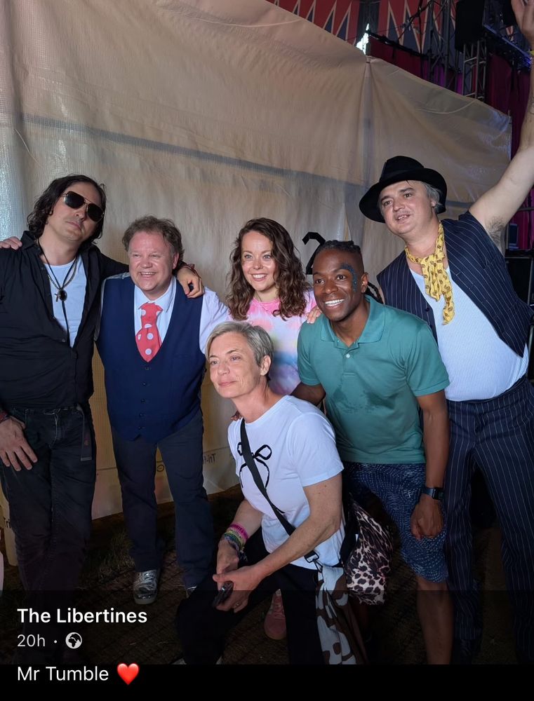 A Facebook picture posted by the Libertines showing them backstage at Glastonbury with Mr Tumble