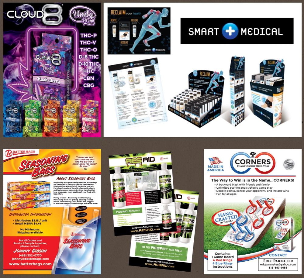 Misc promotions and adverts - all elements within (brand, logos, packaging, illustrations of packaging, etc, are my creations (exception: smart medical logo))