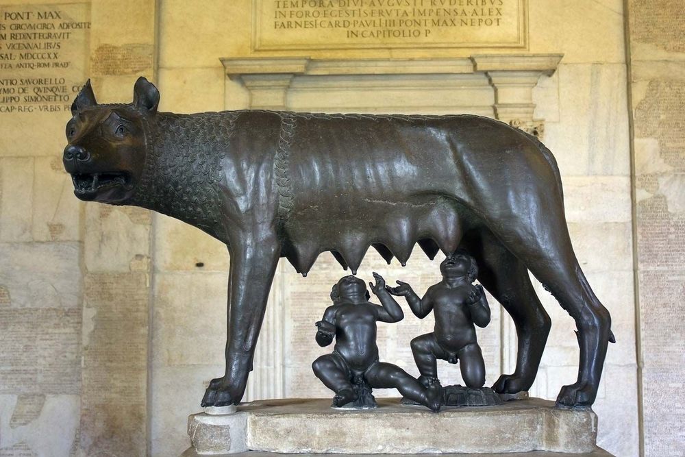 Statue of Romulus and Remus suckling the she wolf