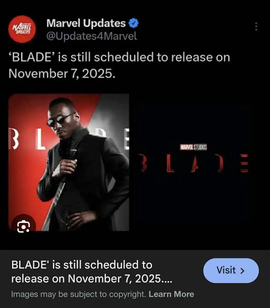 Headline from the past saying "'BLADE' is still scheduled to release on November 7, 2025"