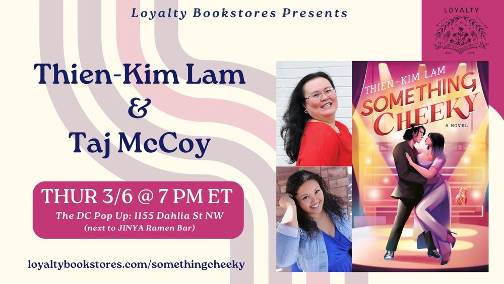 A banner with details about Thien-Kim's book release event with Taj McCoy.