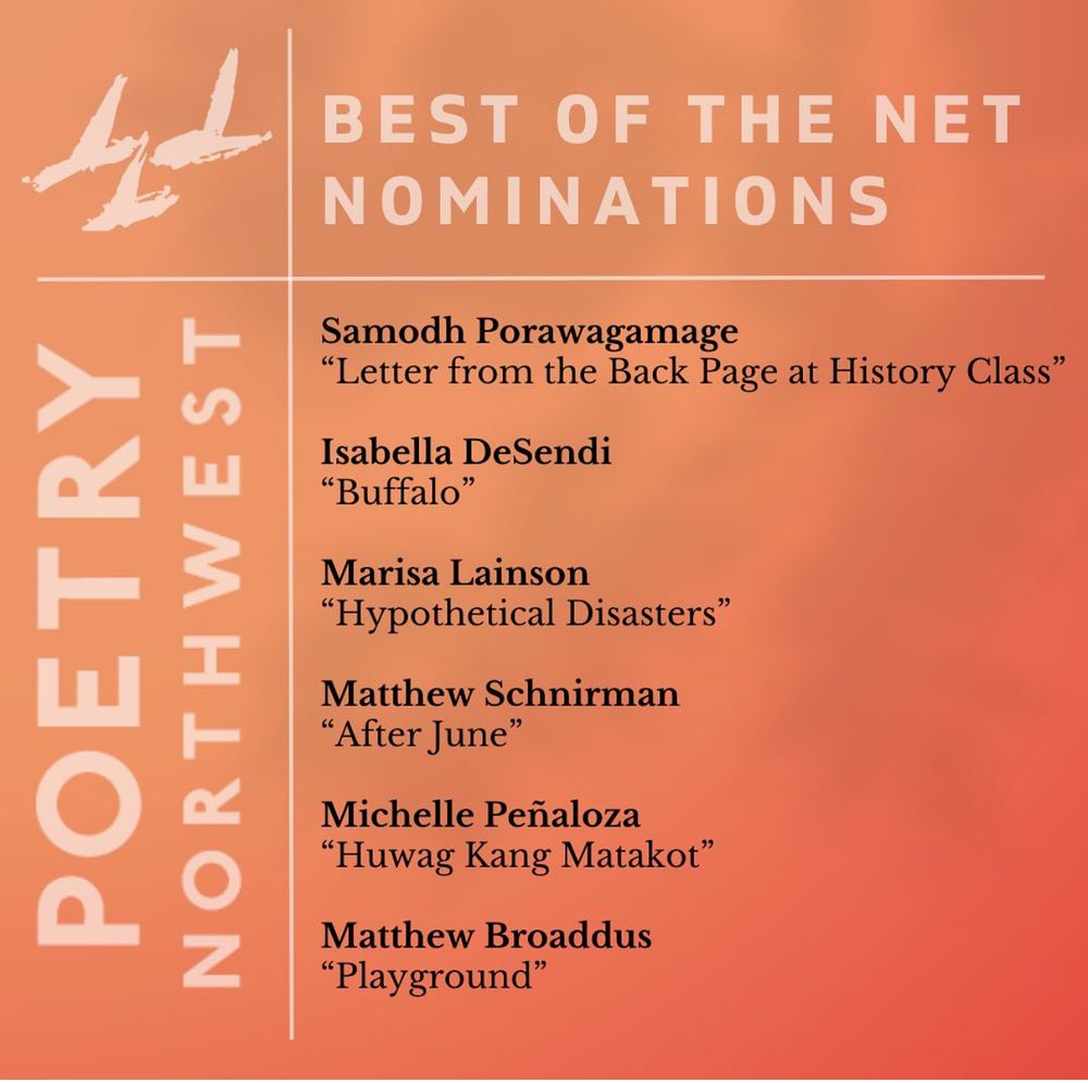 List of poets nominated by Poetry Northwest for Best of the Net 