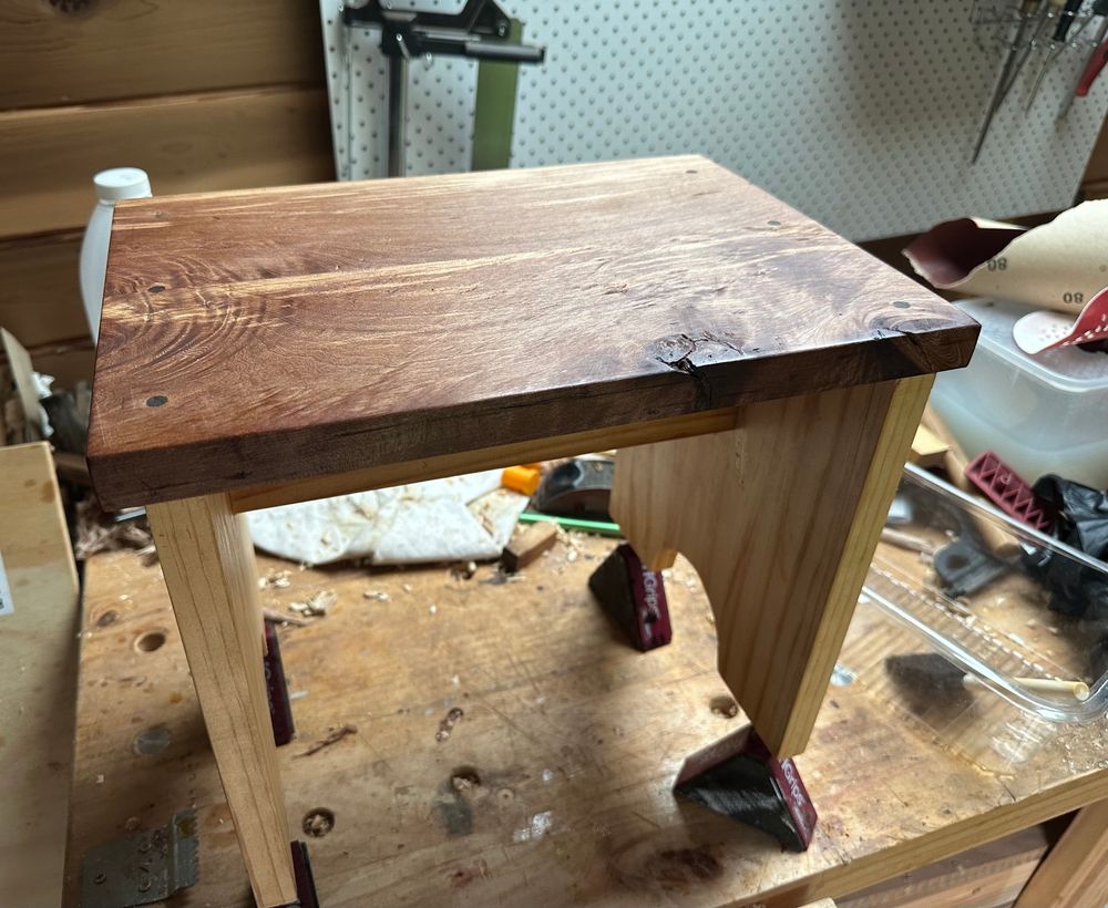 Little step stool finished with Danish oil. The step tread is nicely figured. 