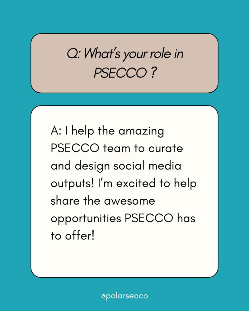 Portrait of Rose Leeger, smiling with a flurocent orange jacket in front of icebergs. Text overlaid on photo" Meet the People of PSECCO".
