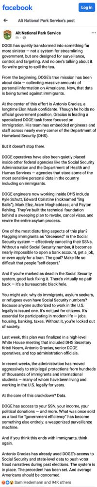 Screenshot of Facebook post.