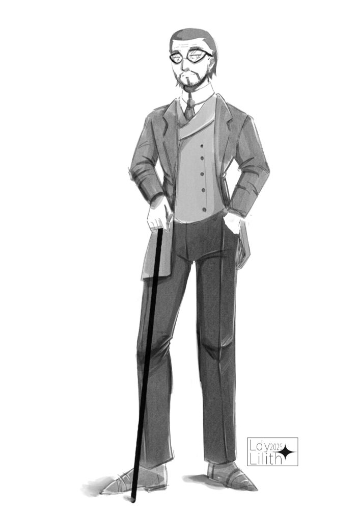 Elderly BIPOC in dapper 1800s-style clothing. He is standing upright with a cane, looking offscreen with a stern expression. 

ORIGINAL ARTIST: ldy_lilith on VGen