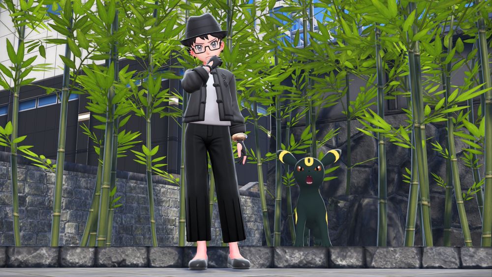 ポケモンZA：中華風の衣装に着替えた主人公と威嚇のポーズをするブラッキー