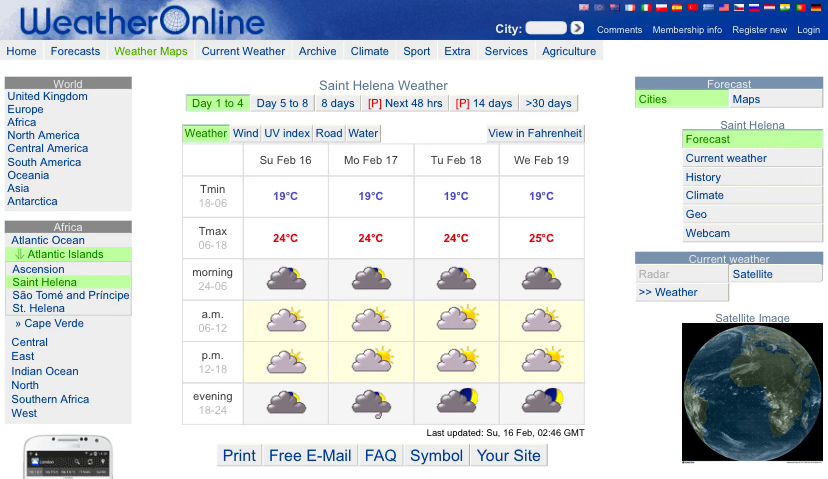 Weather forecast for St Helena Island