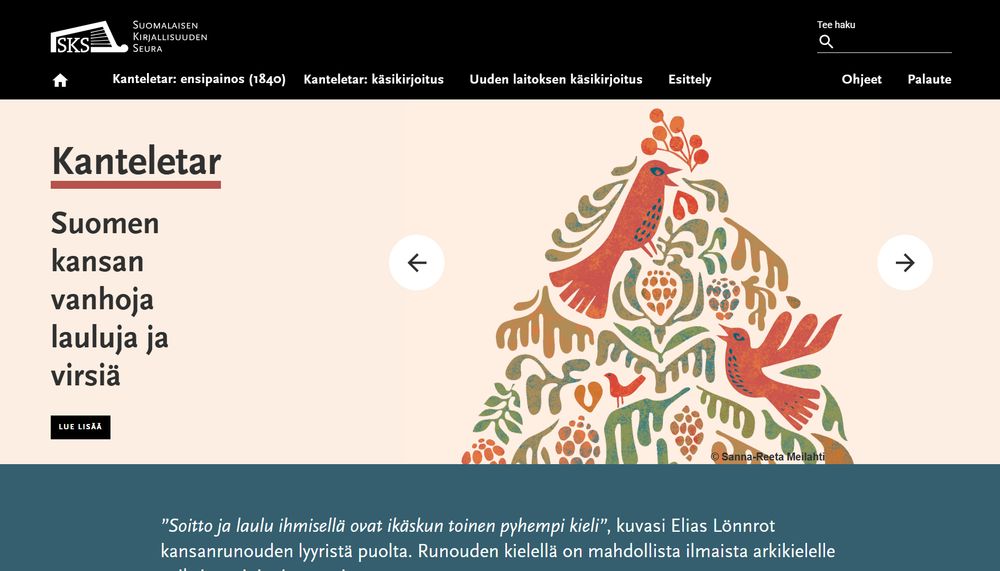 Kanteletar-verkkojulkaisun etusivu