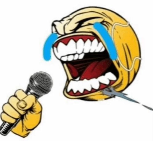 Emoji crying and screaming into mic 