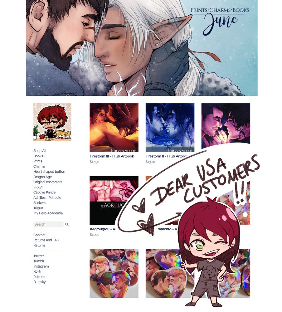 Screenshot of my shop. Announcement about the new tariffs in USA, forcing me to stop sending my stuff to USA. So if you want something, please, take it now !
