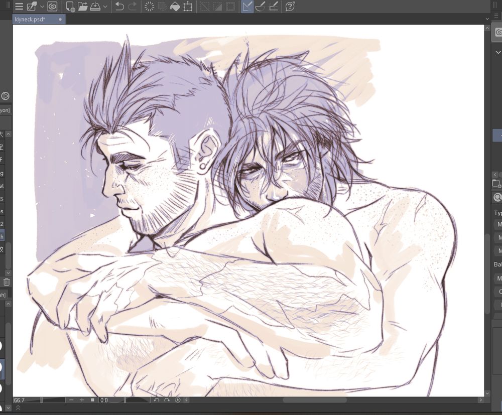 Quick sketch of Clive and Cid hugging (from Final Fantasy XVI).